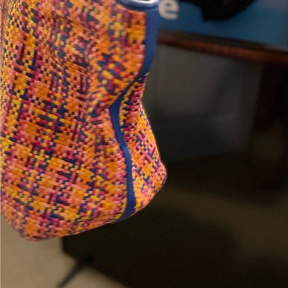 Tory Burch Colorful Woven Tote with Blue Handles - Picture 3 of 15